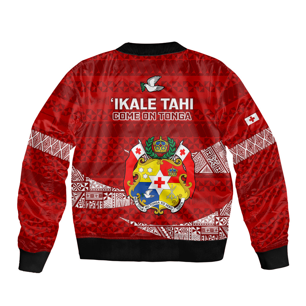 Tonga Rugby Sleeve Zip Bomber Jacket 2023 Ikale Tahi Tongan Ngatu Pattern - Wonder Print Shop