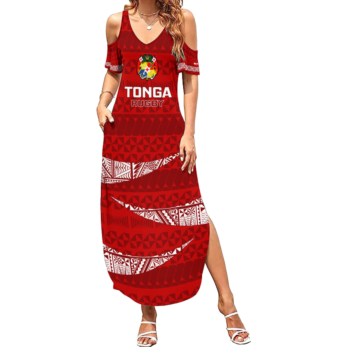 Tonga Rugby Summer Maxi Dress 2023 Ikale Tahi Tongan Ngatu Pattern - Wonder Print Shop