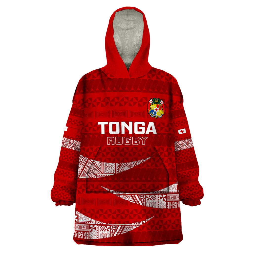 Tonga Rugby Wearable Blanket Hoodie 2023 Ikale Tahi Tongan Ngatu Pattern - Wonder Print Shop