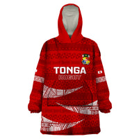 Tonga Rugby Wearable Blanket Hoodie 2023 Ikale Tahi Tongan Ngatu Pattern - Wonder Print Shop