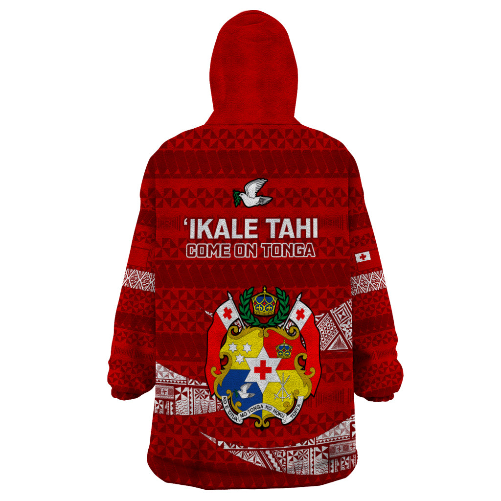 Tonga Rugby Wearable Blanket Hoodie 2023 Ikale Tahi Tongan Ngatu Pattern - Wonder Print Shop