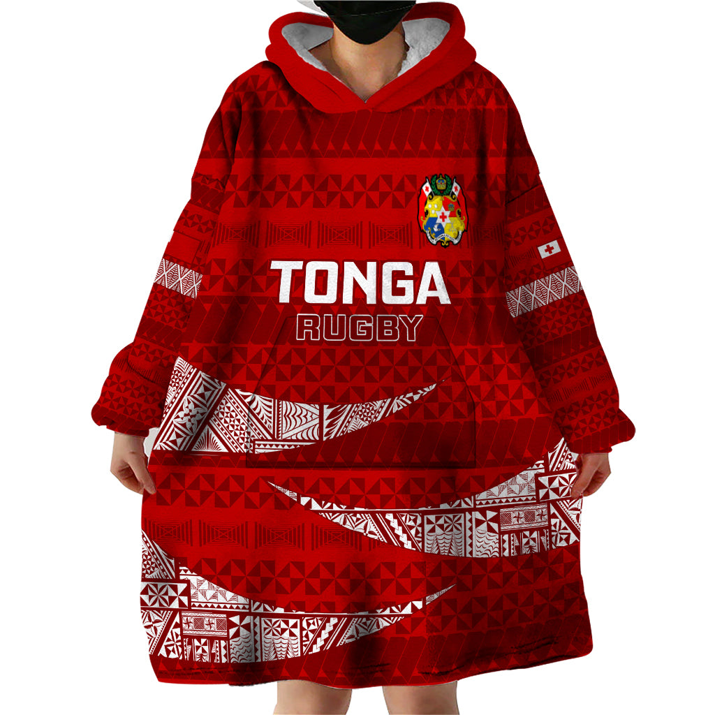 Tonga Rugby Wearable Blanket Hoodie 2023 Ikale Tahi Tongan Ngatu Pattern - Wonder Print Shop