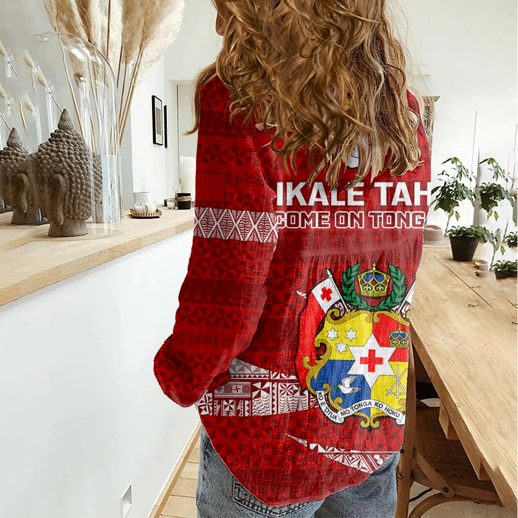 Tonga Rugby Women Casual Shirt 2023 Ikale Tahi Tongan Ngatu Pattern - Wonder Print Shop