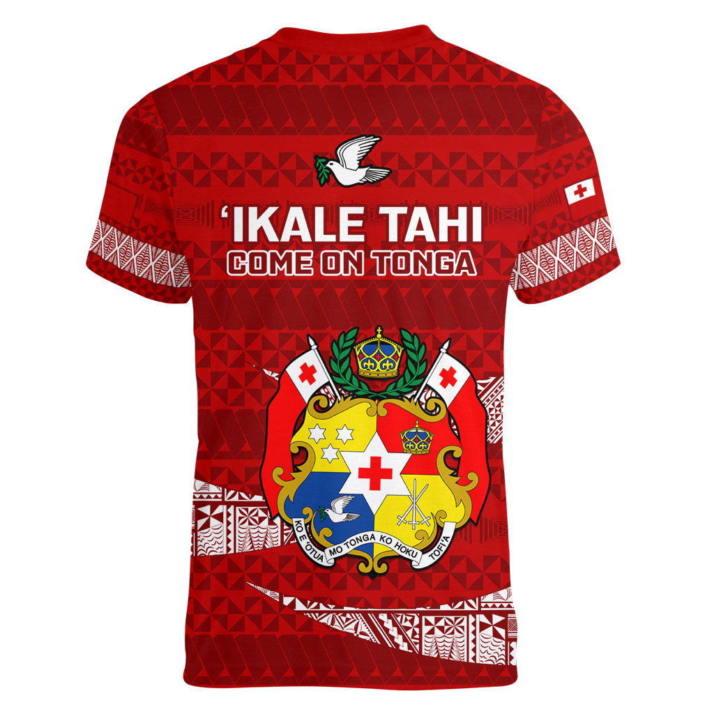 Tonga Rugby Women V Neck T Shirt 2023 Ikale Tahi Tongan Ngatu Pattern - Wonder Print Shop