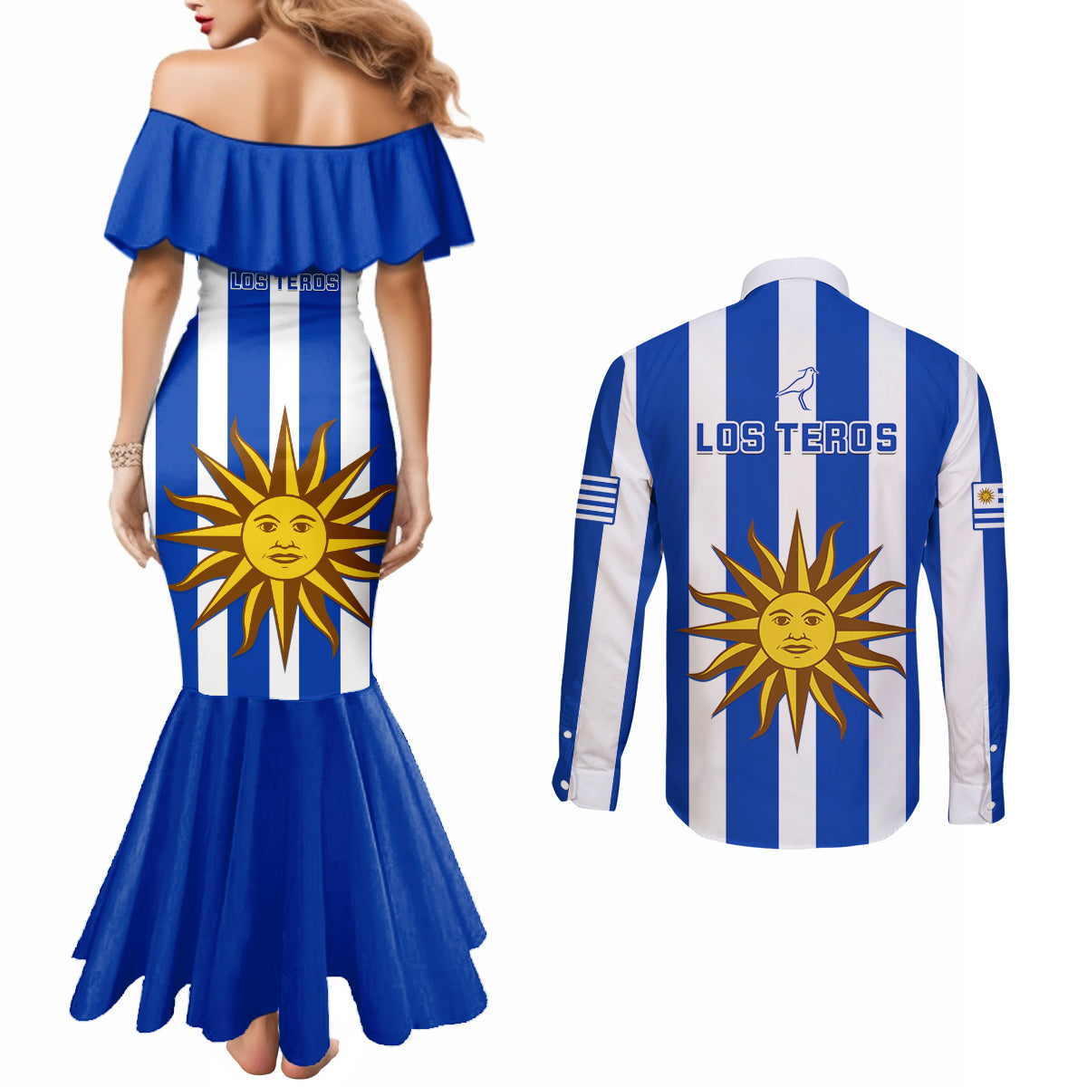 uruguay-rugby-couples-matching-mermaid-dress-and-long-sleeve-button-shirts-go-los-teros-flag-style