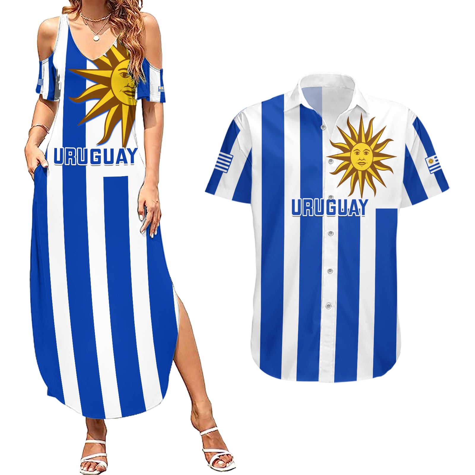 Uruguay Rugby Couples Matching Summer Maxi Dress and Hawaiian Shirt Go Los Teros Flag Style - Wonder Print Shop