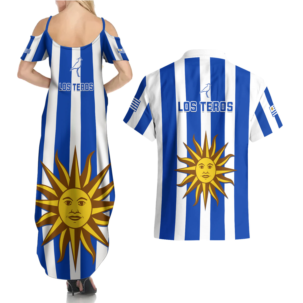 Uruguay Rugby Couples Matching Summer Maxi Dress and Hawaiian Shirt Go Los Teros Flag Style - Wonder Print Shop