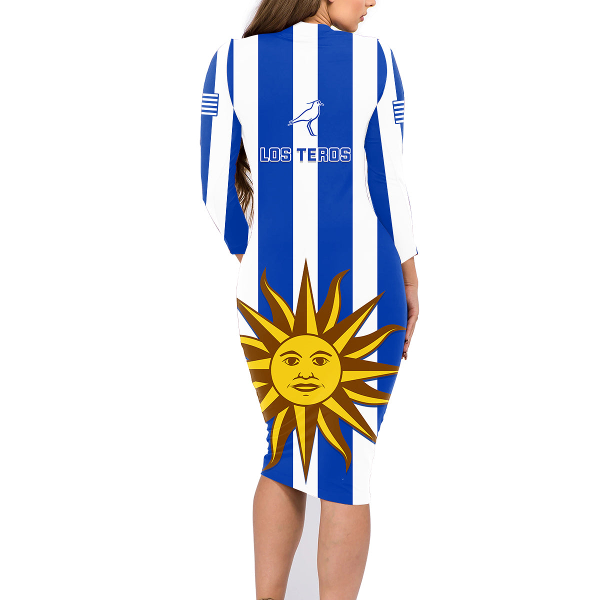 Uruguay Rugby Family Matching Long Sleeve Bodycon Dress and Hawaiian Shirt Go Los Teros Flag Style - Wonder Print Shop