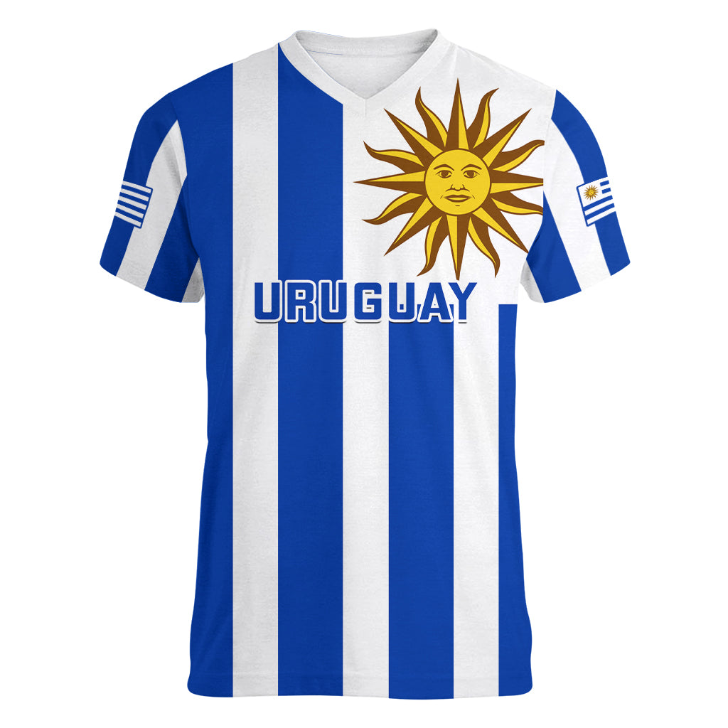 Uruguay Rugby Women V Neck T Shirt Go Los Teros Flag Style - Wonder Print Shop