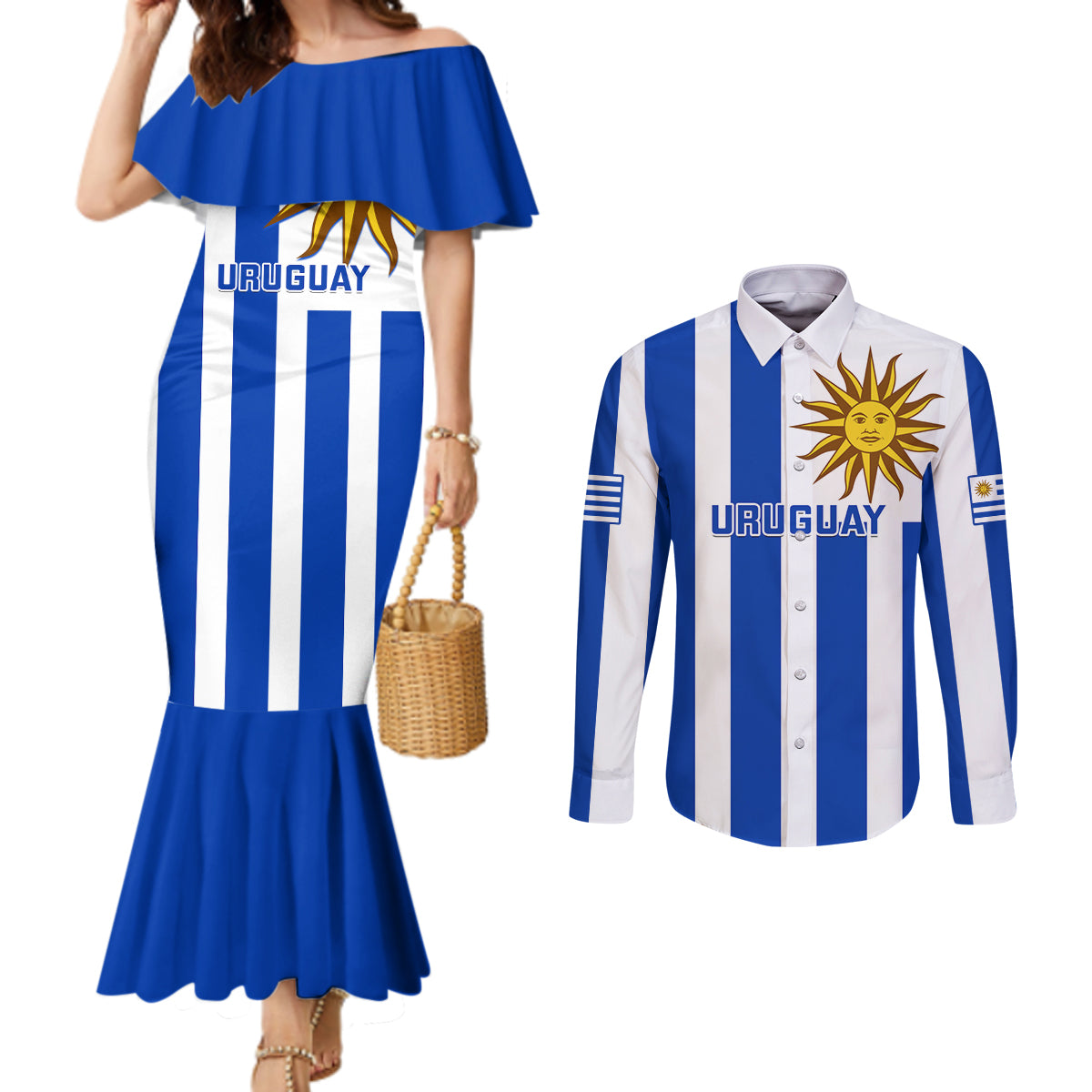 custom-uruguay-rugby-couples-matching-mermaid-dress-and-long-sleeve-button-shirts-go-los-teros-flag-style