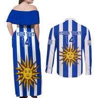 Custom Uruguay Rugby Couples Matching Off Shoulder Maxi Dress and Long Sleeve Button Shirts Go Los Teros Flag Style - Wonder Print Shop