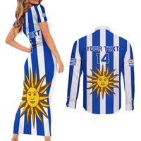 Custom Uruguay Rugby Couples Matching Short Sleeve Bodycon Dress and Long Sleeve Button Shirts Go Los Teros Flag Style - Wonder Print Shop