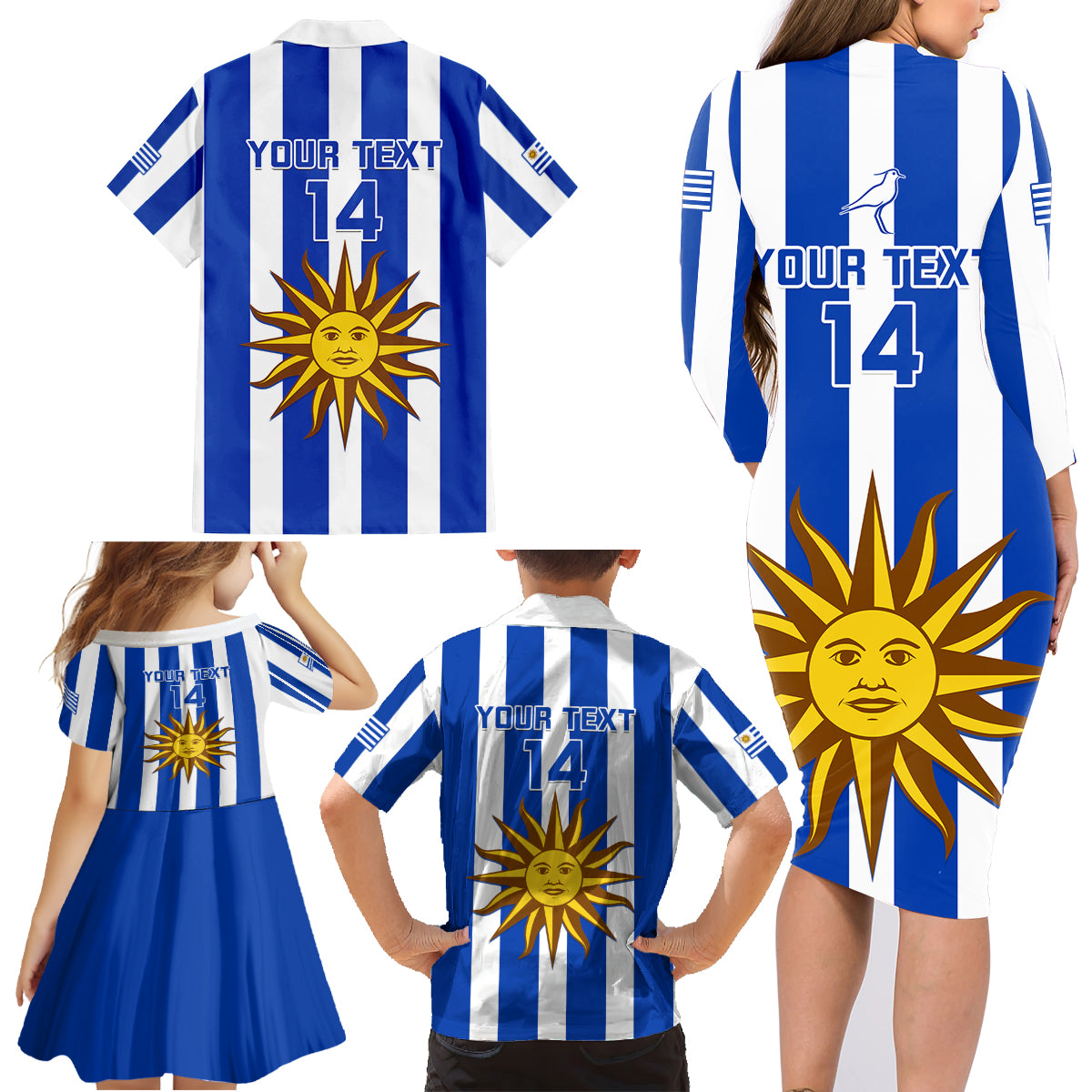 Custom Uruguay Rugby Family Matching Long Sleeve Bodycon Dress and Hawaiian Shirt Go Los Teros Flag Style - Wonder Print Shop
