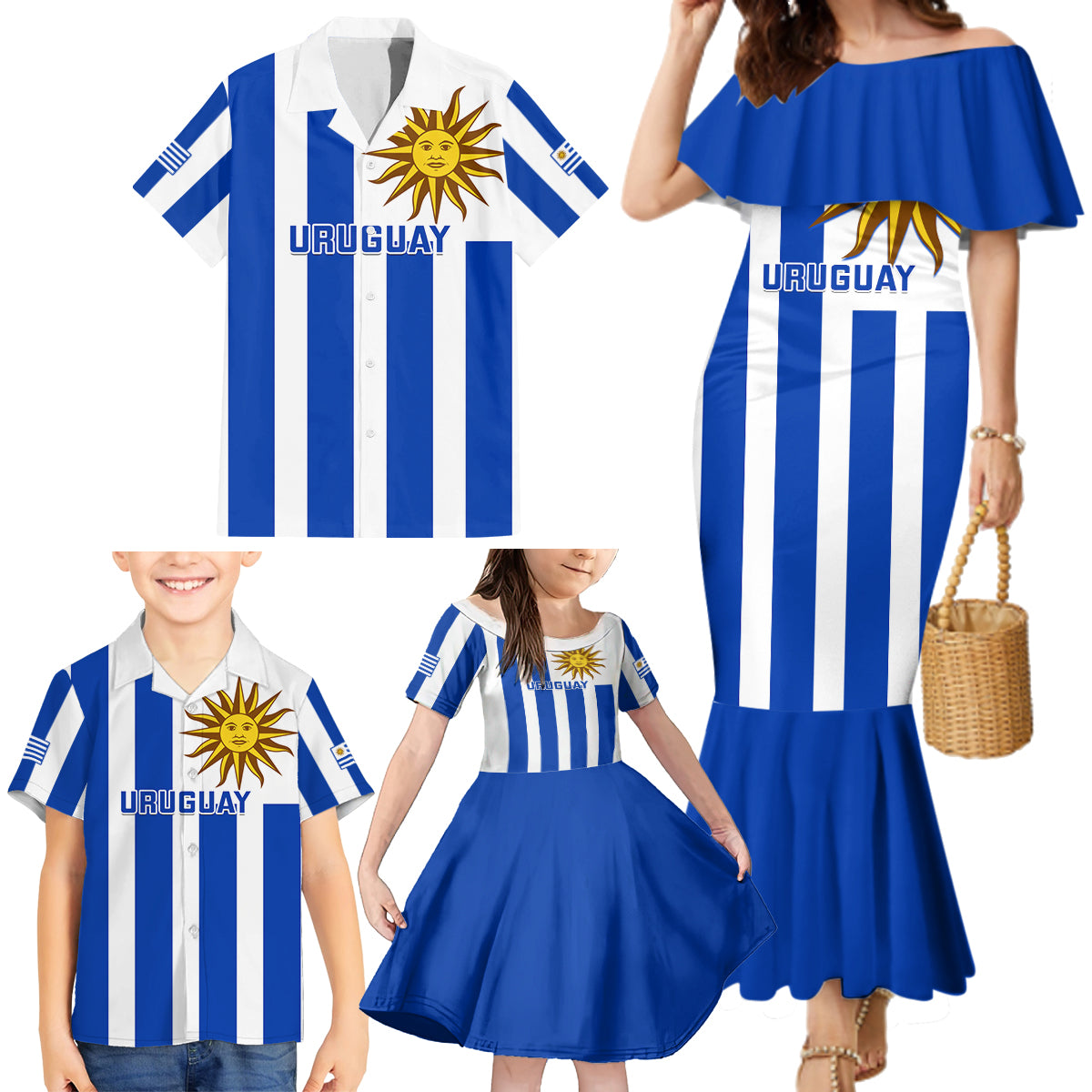 Custom Uruguay Rugby Family Matching Mermaid Dress and Hawaiian Shirt Go Los Teros Flag Style - Wonder Print Shop