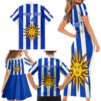 Custom Uruguay Rugby Family Matching Short Sleeve Bodycon Dress and Hawaiian Shirt Go Los Teros Flag Style - Wonder Print Shop