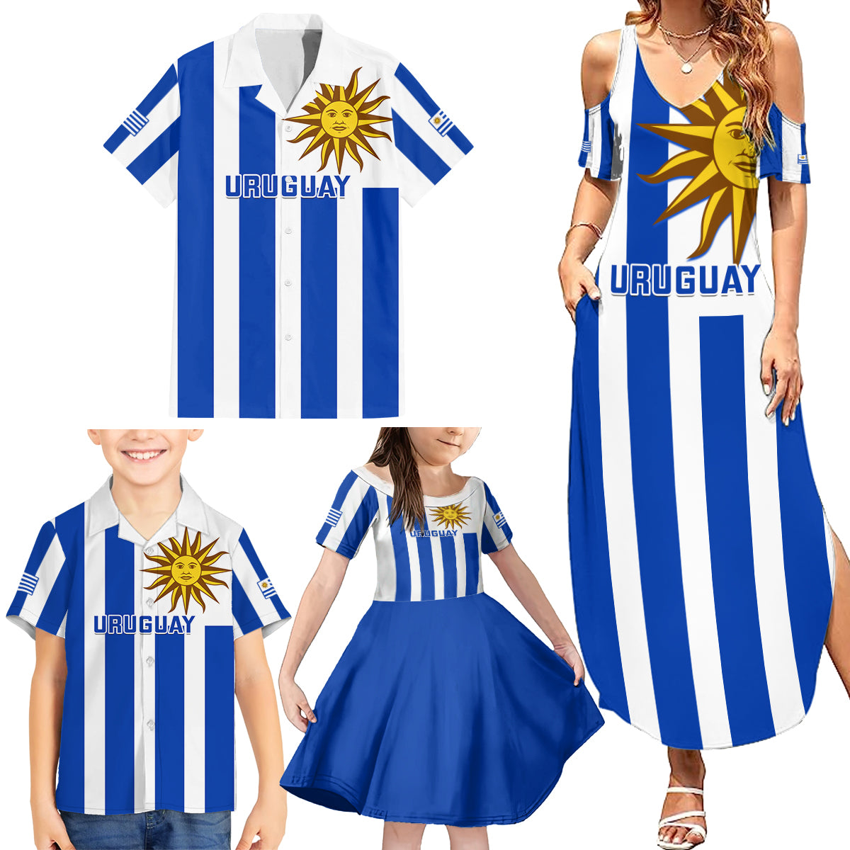 Custom Uruguay Rugby Family Matching Summer Maxi Dress and Hawaiian Shirt Go Los Teros Flag Style - Wonder Print Shop