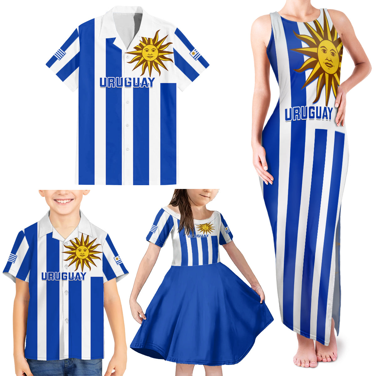 Custom Uruguay Rugby Family Matching Tank Maxi Dress and Hawaiian Shirt Go Los Teros Flag Style - Wonder Print Shop