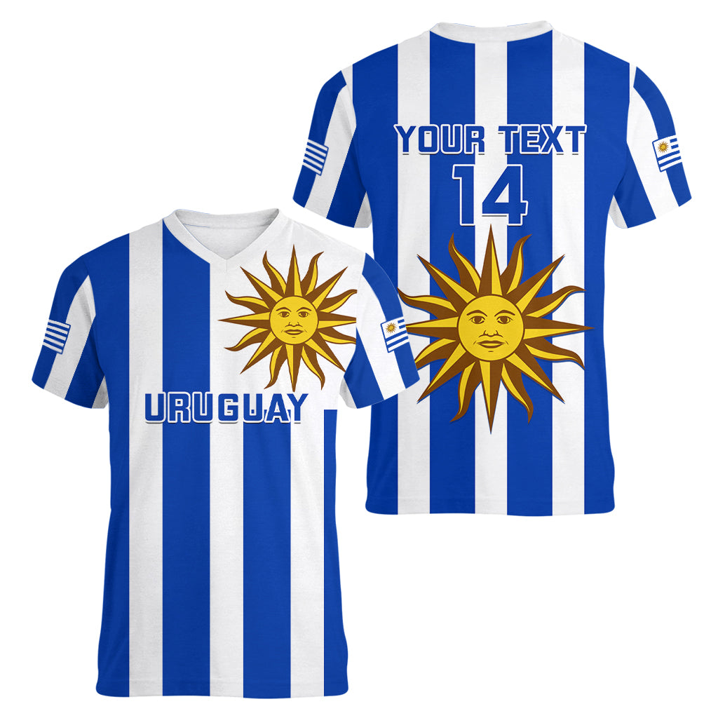 Custom Uruguay Rugby Women V Neck T Shirt Go Los Teros Flag Style - Wonder Print Shop
