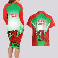 Wales Rugby Couples Matching Long Sleeve Bodycon Dress and Hawaiian Shirt 2023 Come On Cymru Champions World Cup - Wonder Print Shop