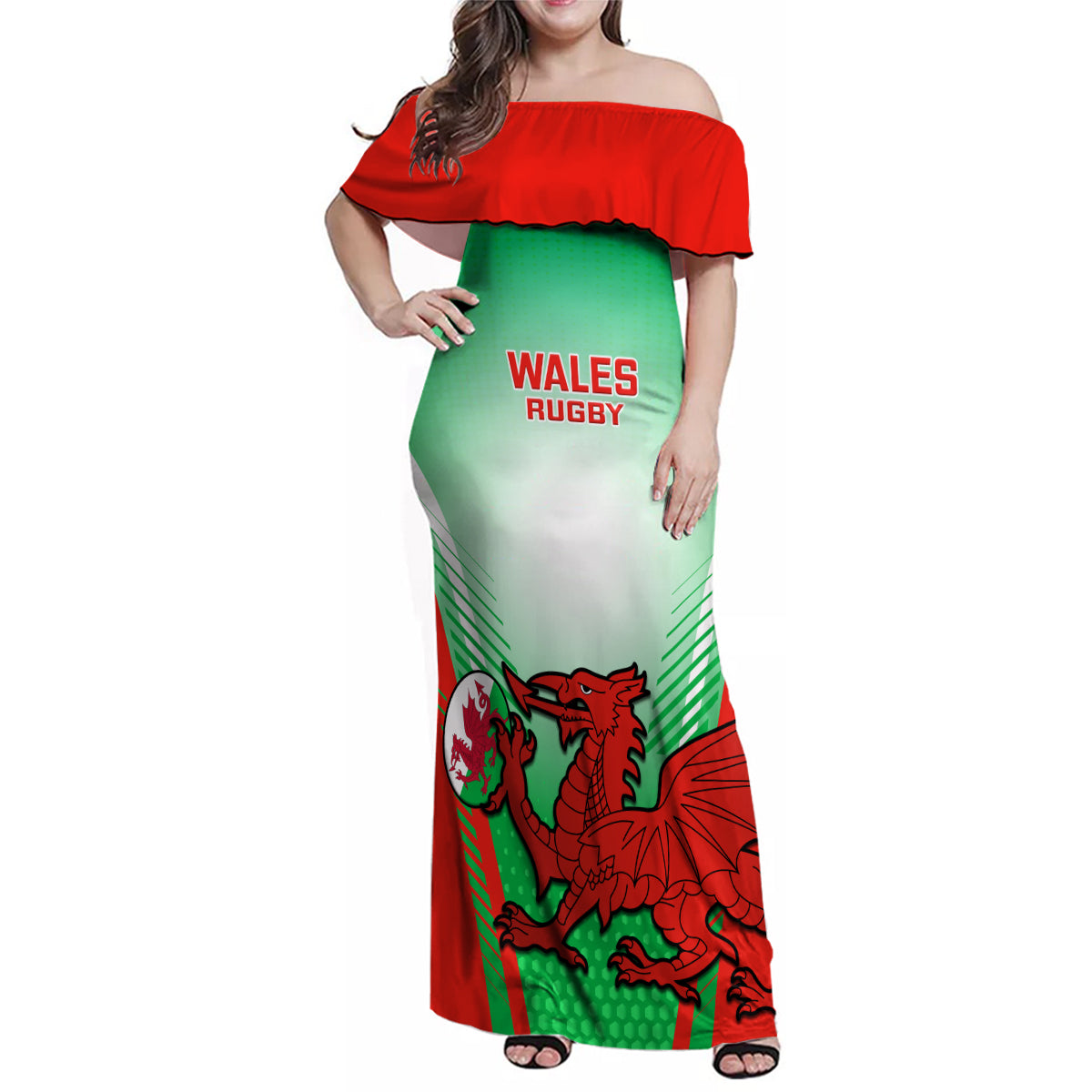 Wales Rugby Family Matching Off Shoulder Maxi Dress and Hawaiian Shirt 2023 Come On Cymru Champions World Cup - Wonder Print Shop