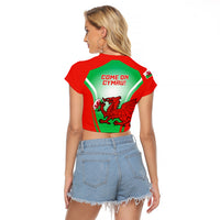 Wales Rugby Raglan Cropped T Shirt 2023 Come On Cymru Champions World Cup - Wonder Print Shop