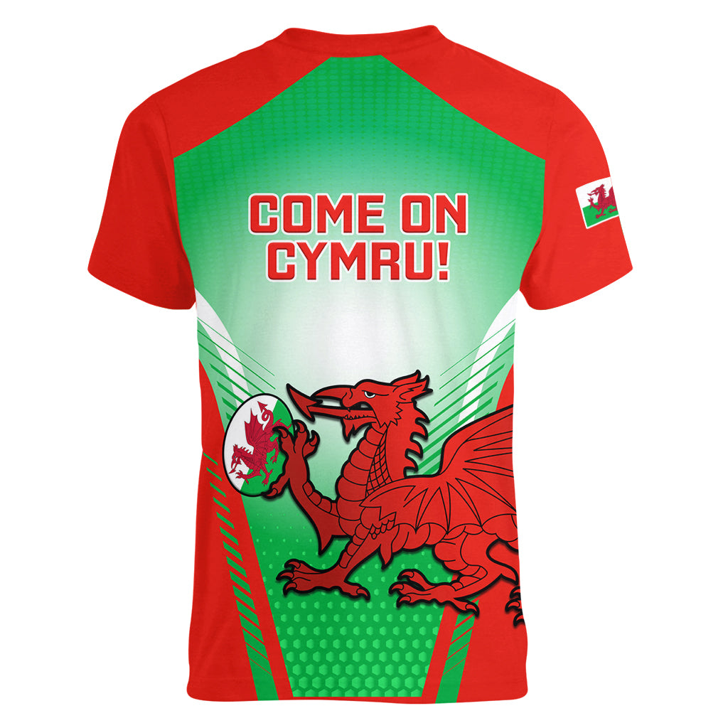 Wales Rugby Women V Neck T Shirt 2023 Come On Cymru Champions World Cup - Wonder Print Shop