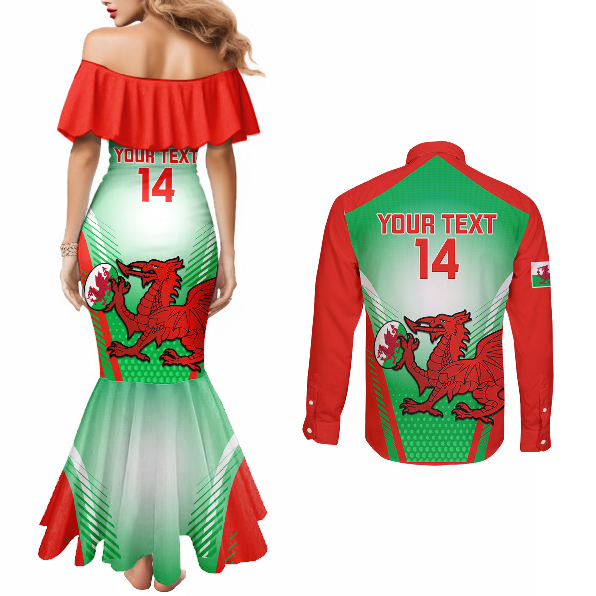custom-wales-rugby-couples-matching-mermaid-dress-and-long-sleeve-button-shirts-2023-come-on-cymru-champions-world-cup
