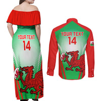 Custom Wales Rugby Couples Matching Off Shoulder Maxi Dress and Long Sleeve Button Shirts 2023 Come On Cymru Champions World Cup - Wonder Print Shop