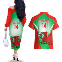 Custom Wales Rugby Couples Matching Off The Shoulder Long Sleeve Dress and Hawaiian Shirt 2023 Come On Cymru Champions World Cup - Wonder Print Shop