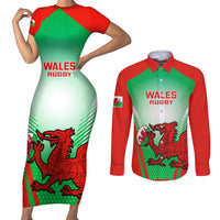 Custom Wales Rugby Couples Matching Short Sleeve Bodycon Dress and Long Sleeve Button Shirts 2023 Come On Cymru Champions World Cup - Wonder Print Shop