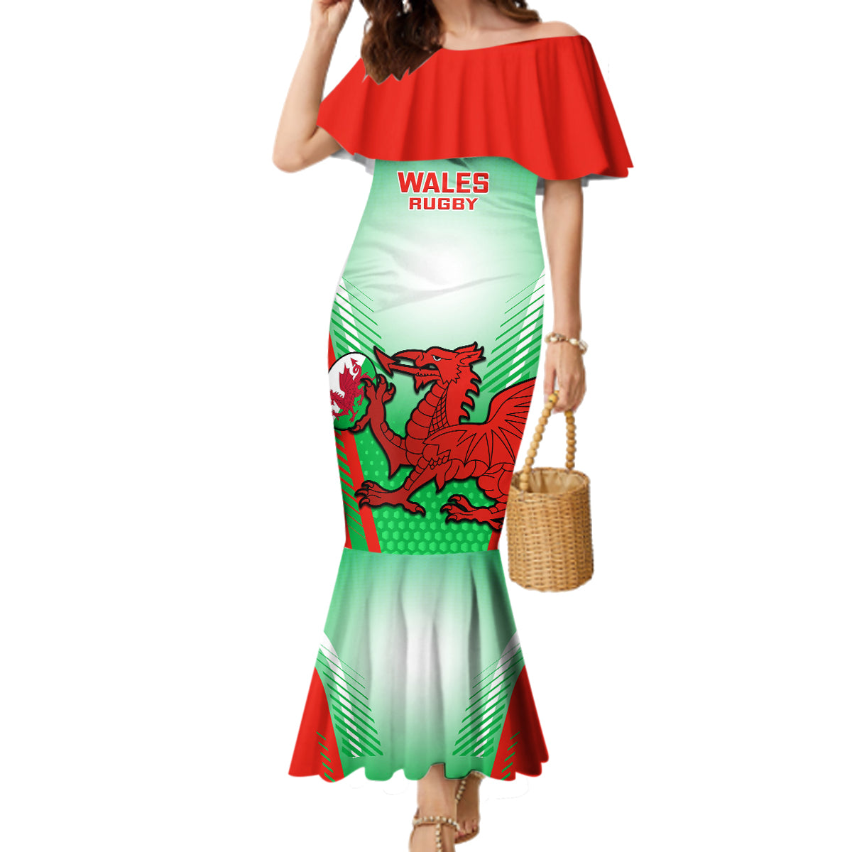 Custom Wales Rugby Family Matching Mermaid Dress and Hawaiian Shirt 2023 Come On Cymru Champions World Cup - Wonder Print Shop