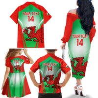 Custom Wales Rugby Family Matching Off Shoulder Long Sleeve Dress and Hawaiian Shirt 2023 Come On Cymru Champions World Cup - Wonder Print Shop