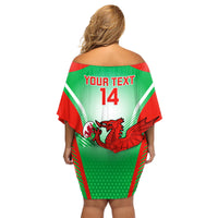 Custom Wales Rugby Family Matching Off Shoulder Short Dress and Hawaiian Shirt 2023 Come On Cymru Champions World Cup - Wonder Print Shop