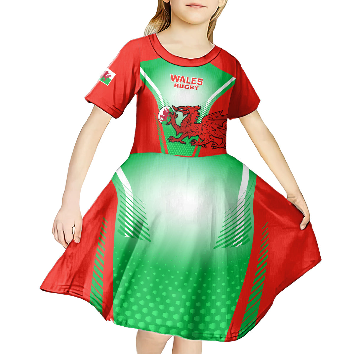 Custom Wales Rugby Kid Short Sleeve Dress 2023 Come On Cymru Champions World Cup - Wonder Print Shop