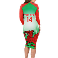 Custom Wales Rugby Long Sleeve Bodycon Dress 2023 Come On Cymru Champions World Cup - Wonder Print Shop
