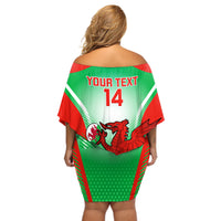 Custom Wales Rugby Off Shoulder Short Dress 2023 Come On Cymru Champions World Cup - Wonder Print Shop