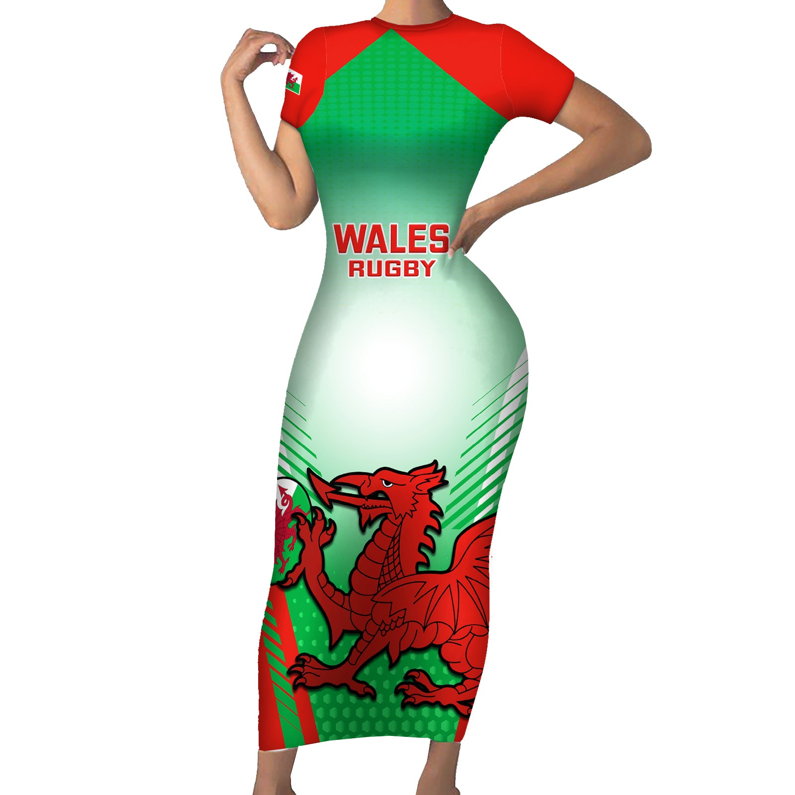 Custom Wales Rugby Short Sleeve Bodycon Dress 2023 Come On Cymru Champions World Cup - Wonder Print Shop