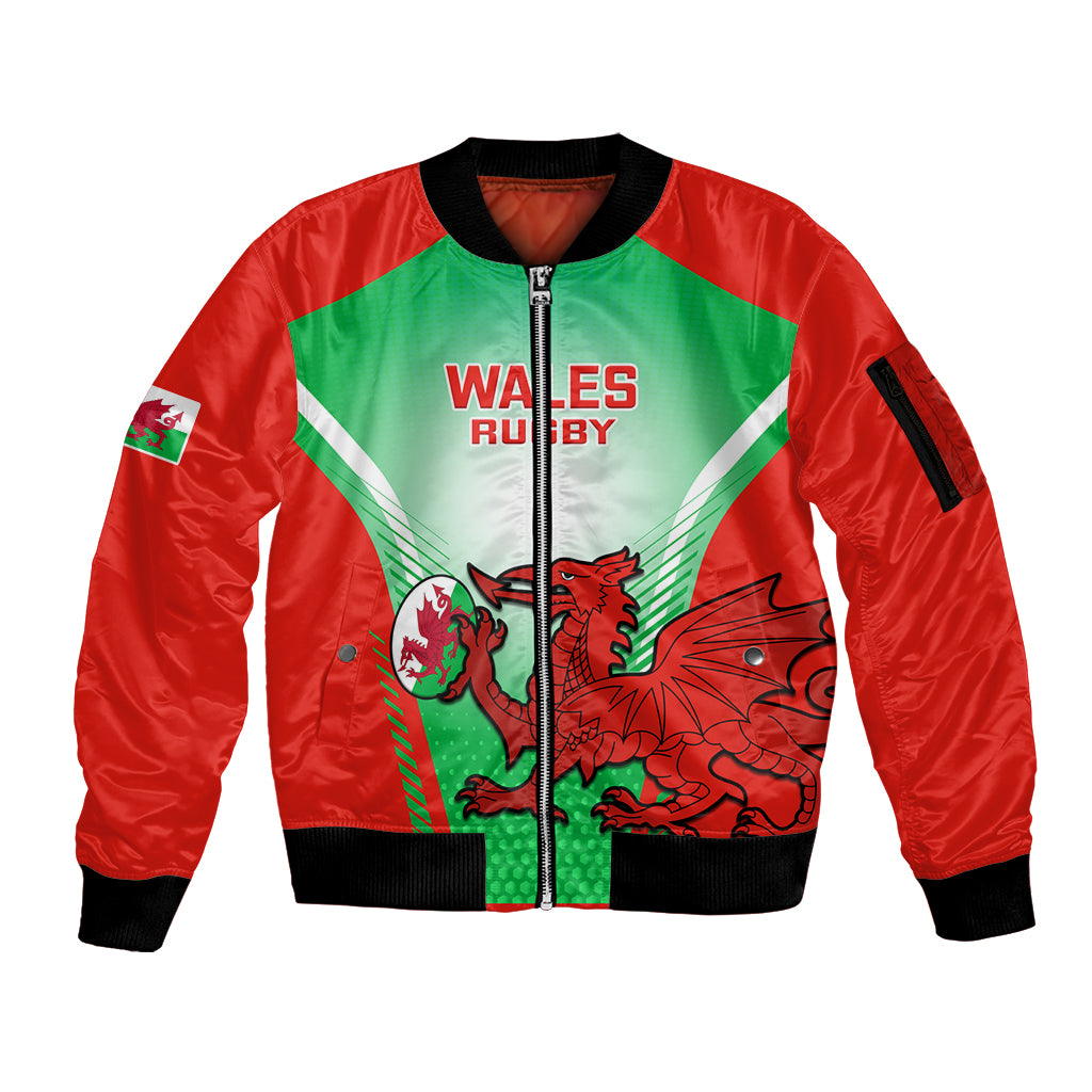 Custom Wales Rugby Sleeve Zip Bomber Jacket 2023 Come On Cymru Champions World Cup - Wonder Print Shop