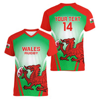Custom Wales Rugby Women V Neck T Shirt 2023 Come On Cymru Champions World Cup - Wonder Print Shop