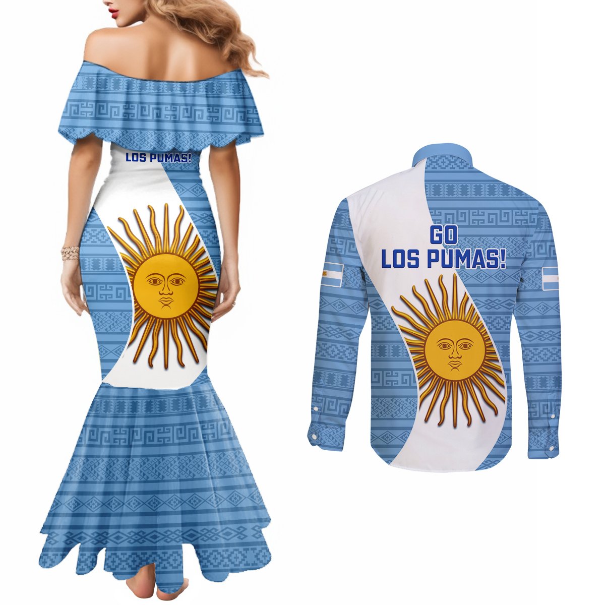 argentina-rugby-couples-matching-mermaid-dress-and-long-sleeve-button-shirts-2023-go-champions-los-pumas-world-cup