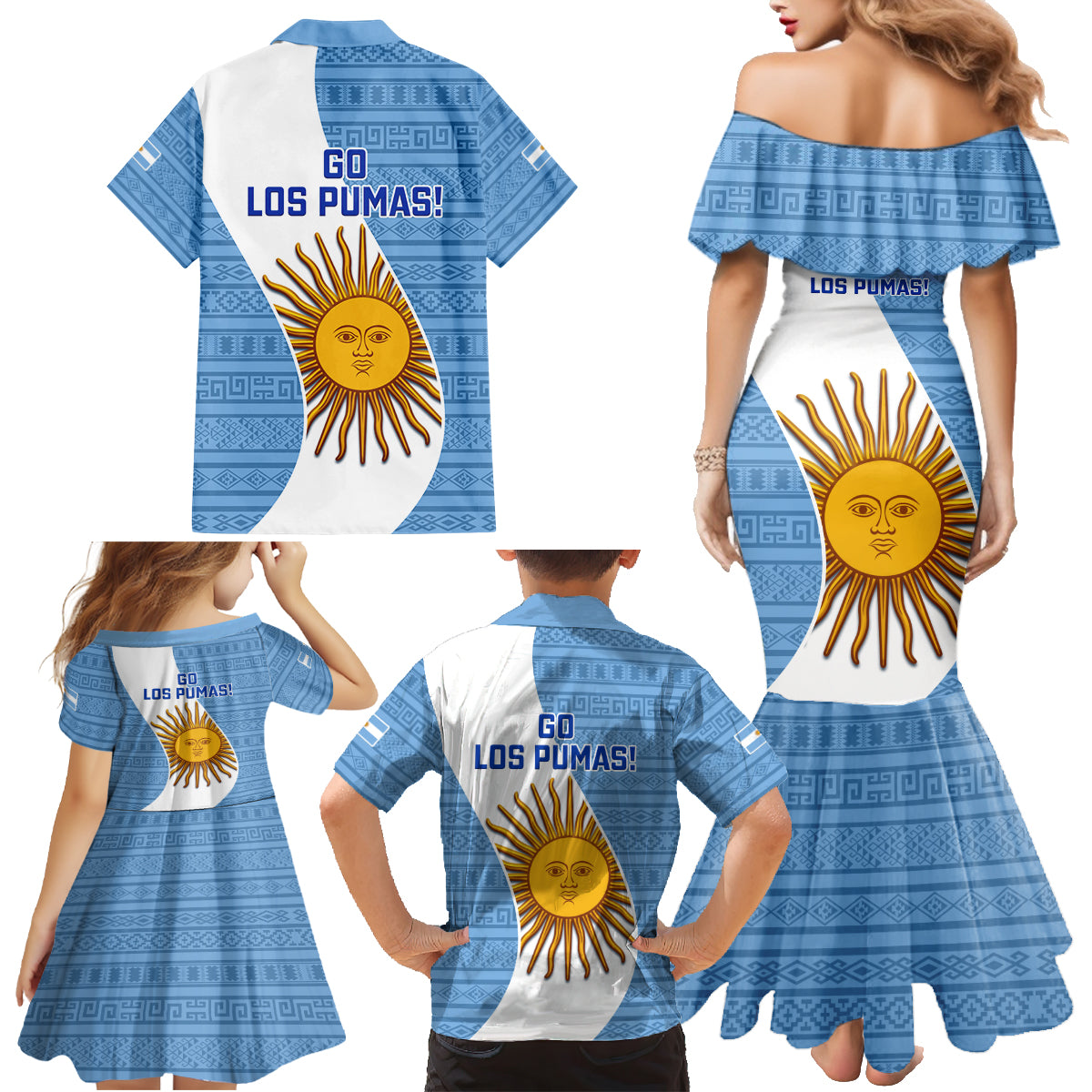 Argentina Rugby Family Matching Mermaid Dress and Hawaiian Shirt 2023 Go Champions Los Pumas World Cup - Wonder Print Shop