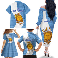 Argentina Rugby Family Matching Off Shoulder Long Sleeve Dress and Hawaiian Shirt 2023 Go Champions Los Pumas World Cup - Wonder Print Shop