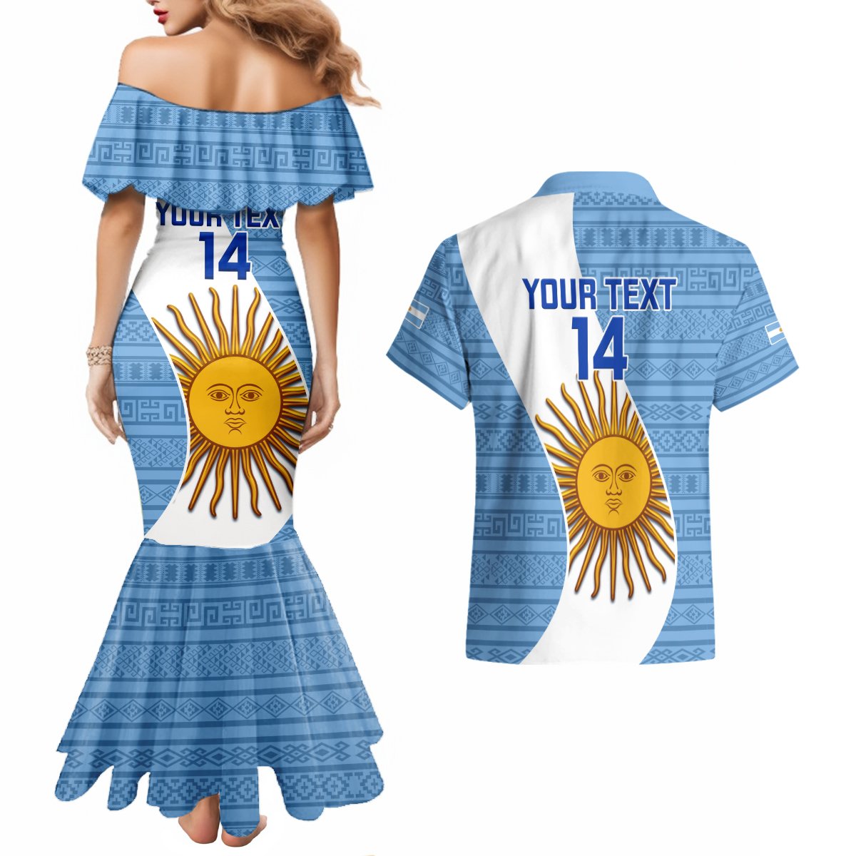 Custom Argentina Rugby Couples Matching Mermaid Dress and Hawaiian Shirt 2023 Go Champions Los Pumas World Cup - Wonder Print Shop