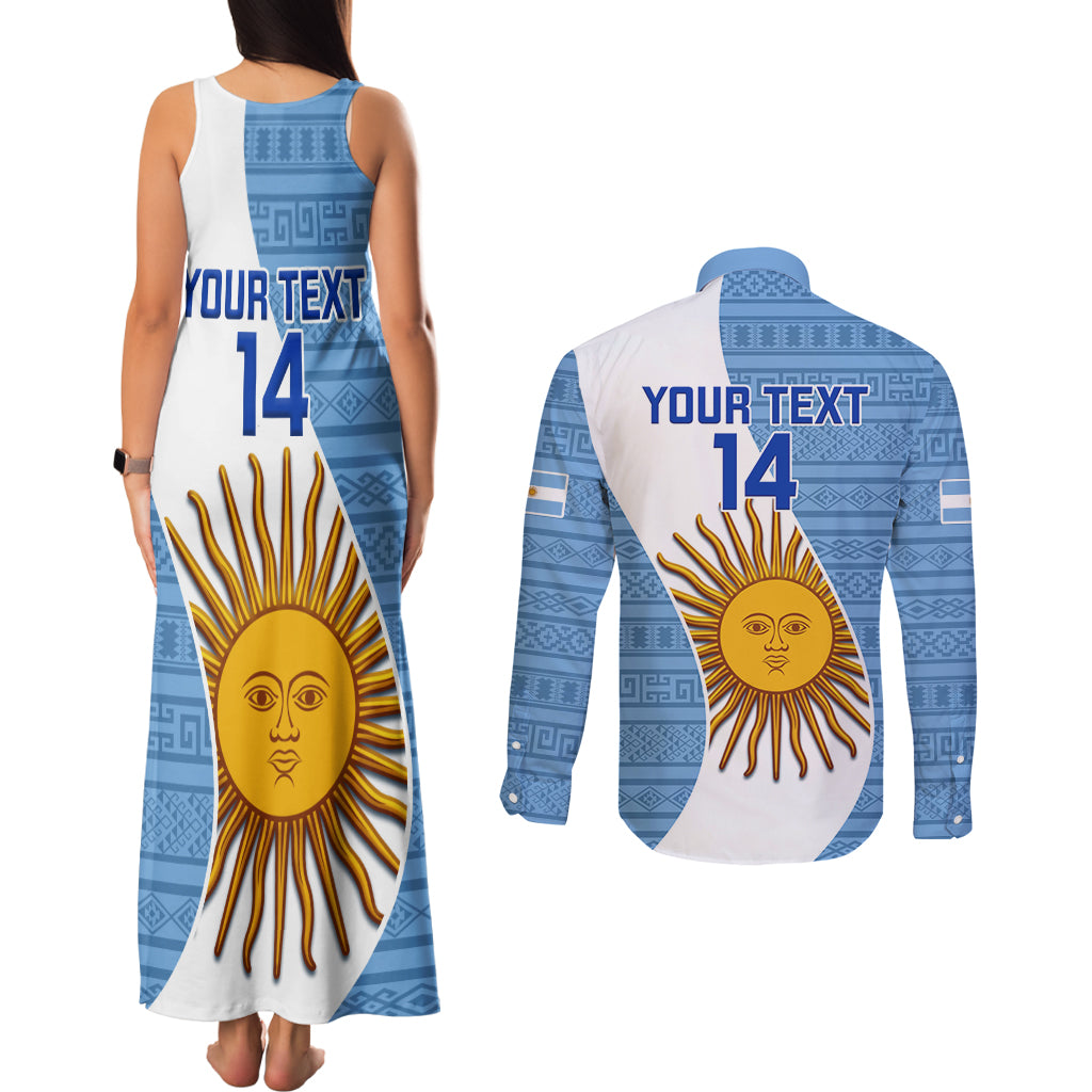 Custom Argentina Rugby Couples Matching Tank Maxi Dress and Long Sleeve Button Shirts 2023 Go Champions Los Pumas World Cup - Wonder Print Shop