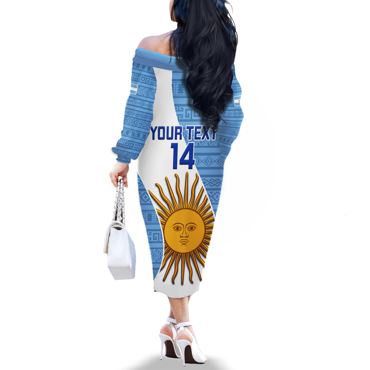 Custom Argentina Rugby Family Matching Off Shoulder Long Sleeve Dress and Hawaiian Shirt 2023 Go Champions Los Pumas World Cup - Wonder Print Shop