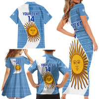 Custom Argentina Rugby Family Matching Short Sleeve Bodycon Dress and Hawaiian Shirt 2023 Go Champions Los Pumas World Cup - Wonder Print Shop