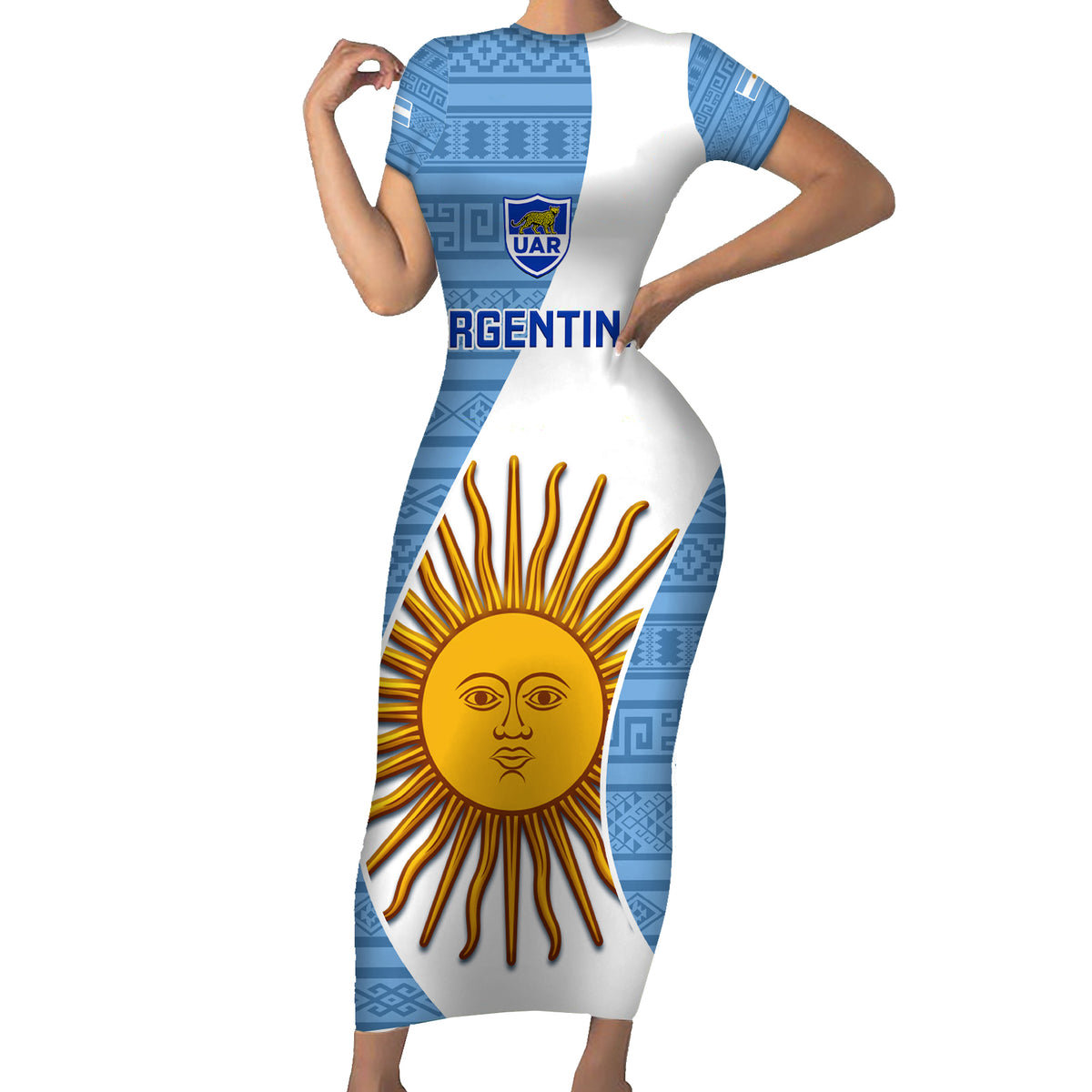 Custom Argentina Rugby Family Matching Short Sleeve Bodycon Dress and Hawaiian Shirt 2023 Go Champions Los Pumas World Cup - Wonder Print Shop