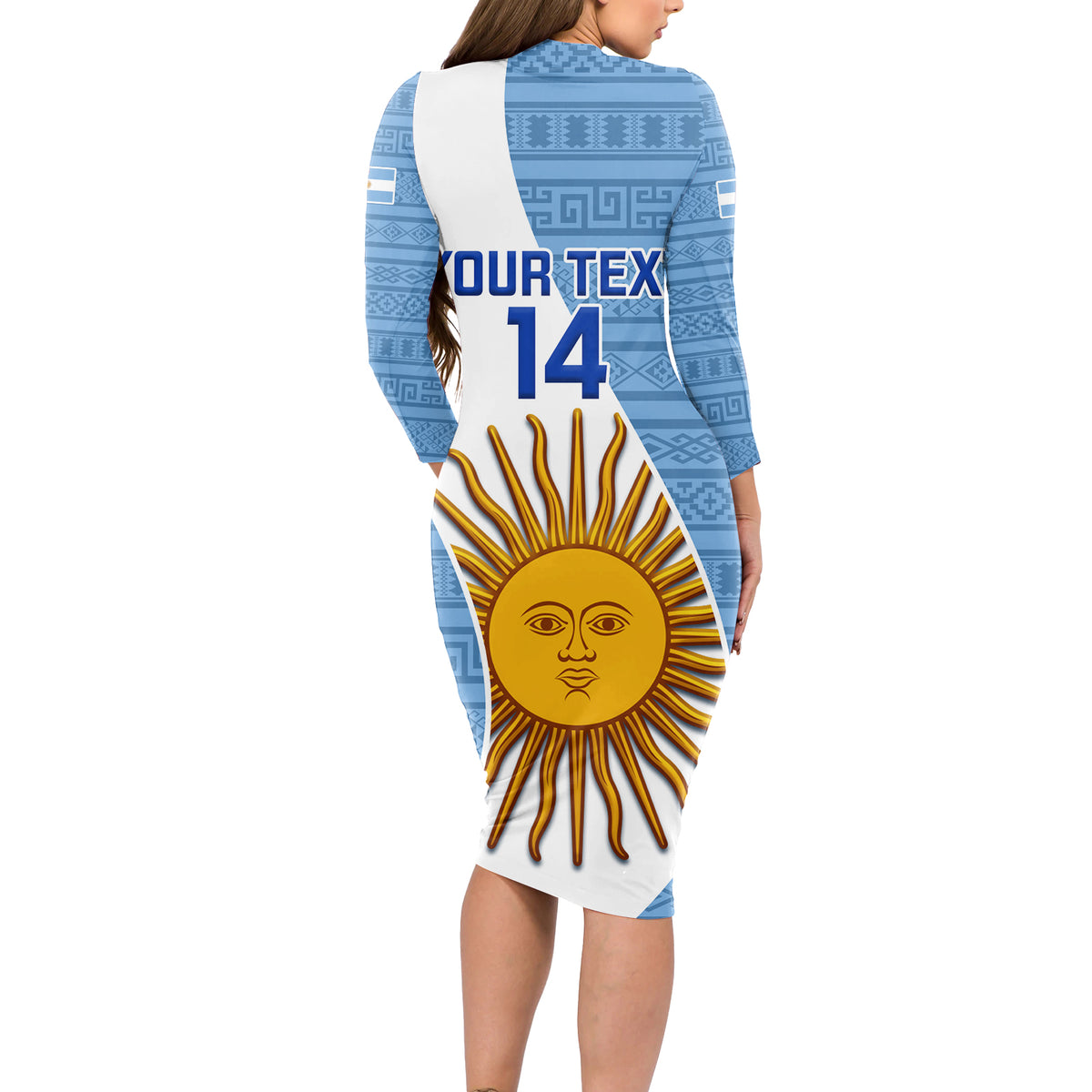 Custom Argentina Rugby Long Sleeve Bodycon Dress 2023 Go Champions Los Pumas World Cup - Wonder Print Shop