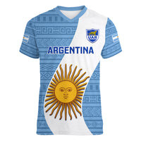 Custom Argentina Rugby Women V Neck T Shirt 2023 Go Champions Los Pumas World Cup - Wonder Print Shop