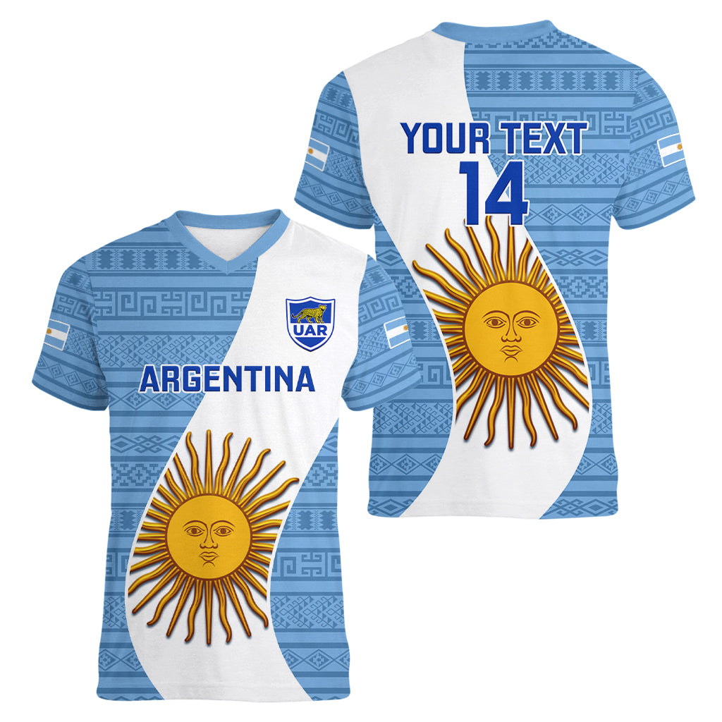 Custom Argentina Rugby Women V Neck T Shirt 2023 Go Champions Los Pumas World Cup - Wonder Print Shop